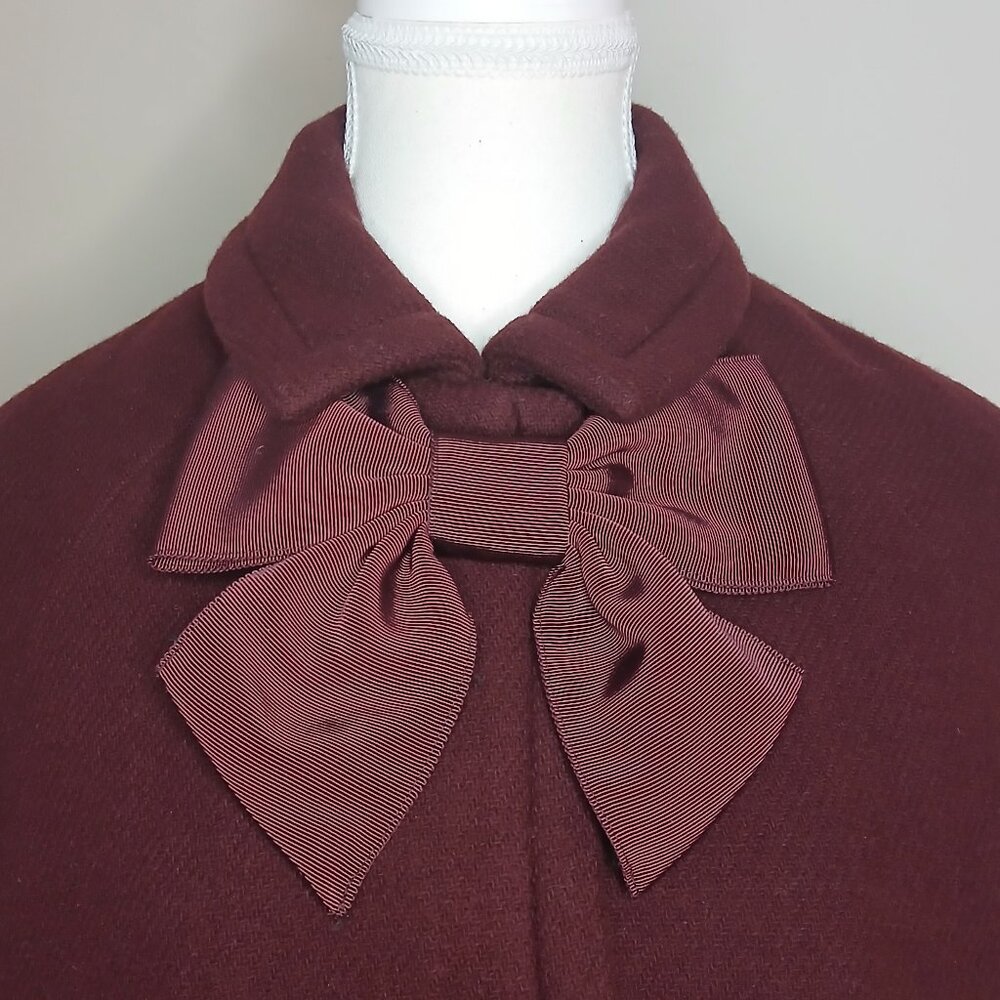 Kate Spade Chic Wool Blend Bow Cape Burgundy Size Small - Picture 2 of 7